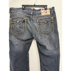 True Religion Joey Super T Jeans Mens 42x33 Denim Pants Thick Stitch Straight
